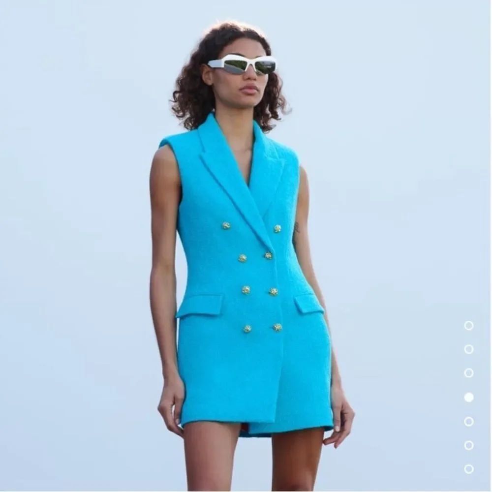 Zara Turquoise Double-Breasted Midi Dress